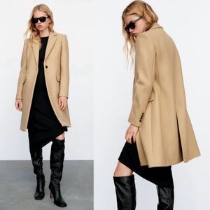 Zara Manteco Wool Coat Menswear Style XS Camel Light Tan